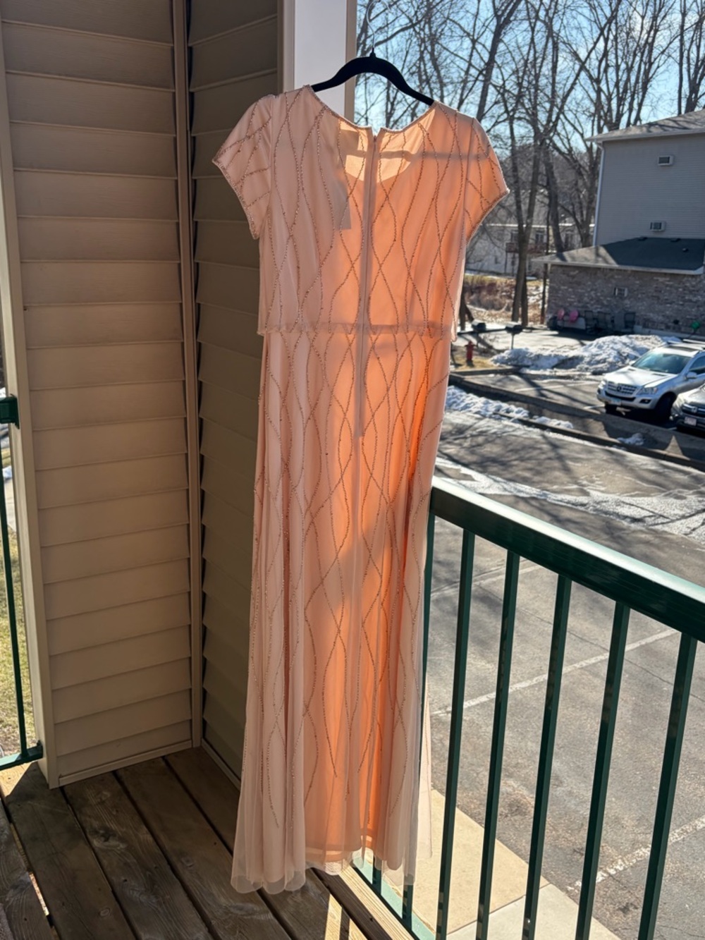 🆕✨ Adrianna Papell Blush Beaded Mesh Gown Maxi Dress Size 8 Sequin Nude Pink - Picture 4 of 16